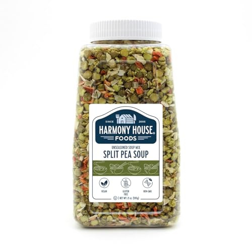 Harmony House Foods Split Pea Soup Mix - Air Dried Vegetables, Vegetarian, Vegan, Non-GMO, Great for Camping, Survival, Hiking, and Backpacking, 21 Ounce Jar