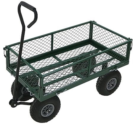 Oypla Heavy Duty Metal Gardening Trolley - Green Trailer Cart