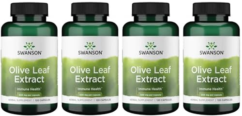 Swanson Olive Leaf Extract Capsules with 20% Oleuropein - (120 Capsules, 500mg Each) 4 Bottles