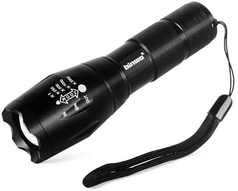BINWO LED Taschenlampe, 2000 Lumen mit 5 Lichtmodi, Zoombare Wasserdichte Taktische Torch für Camping, Wandern, Outdoor, Angeln, Notfälle eignen
