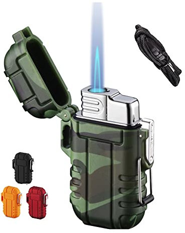 BTXYM Torch Lighters, Refillable Mini Butane Lighter with Safety Lock, Waterproof and Windproof Gas Lighter Adjustable Jet Flame Lighter with Gift Box, Camouflage(without Butane)