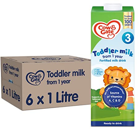 Cow & Gate 3 Toddler Baby Milk Ready to Use Liquid Formula, 1-3 Years, 1 L (Pack of 6)