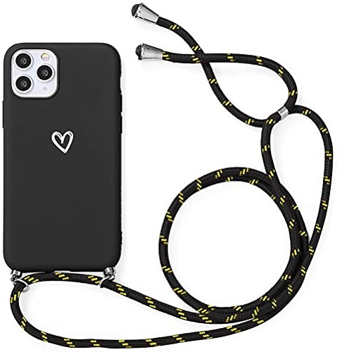 Yoedge - Carcasa con cordón para Apple iPhone 13 Mini, TPU Flexible de Silicona Mate con Cadena Ajustable, portátil, diseño de corazón, Color Blanco