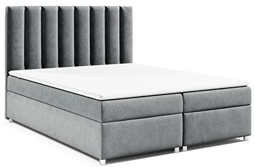 Best for Home Boxspringbett mit Bettkasten Trinity K-10 Bonellfederkern inkl. Topper 200x200 Grau