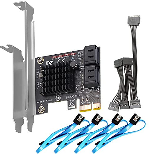 GLOTRENDS SA3034A PCIe SATA 3.0 Karte 4 Ports, SATA Kabel und 1:5 SATA Splitter Stromkabel, OS Booting, Kompatibel mit Windows,Linux,Mac OS,NAS