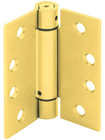 Prime-Line U 1158463 Door Hinge Commercial UL Adjustable Self-Closing Spring Hinge, 4-1/2 In. x 4-1/2 In. with Square Corners, 4 Holes per Leaf with Screws, Satin Brass Finish, .134 In. Gauge (3 Pack)