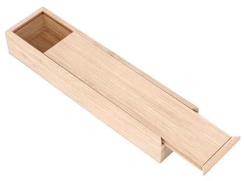 SHOWERORO Bamboo Knife and Fork Storage Box with Sliding Lid Rectangular Flatware Organizer for Travel and Kitchen Drawer Compact 9.65X2.48X1.5 Inch Utensil Case