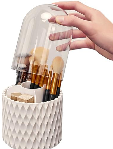 WITERY Makeup Brush Holder 360° Rotatable Make Up Organiser Cosmetic Storage for Vanity Desk Nordic Style Waterproof Cosmetic Display Cases