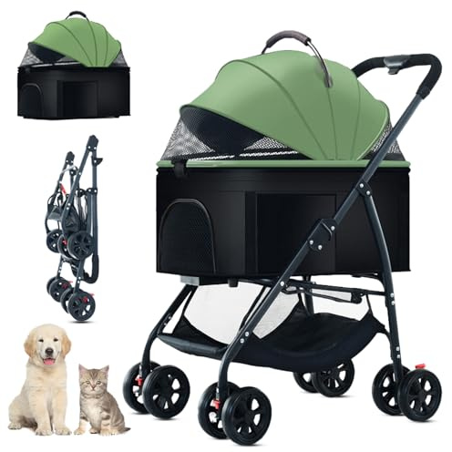 ZHUOKECE 3-in-1 Pet Dog Stroller, Dog Wagon with Removable Carrier, Cat Stroller for Medium Dogs Up to 55lbs (Green)