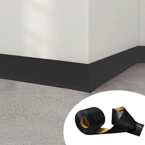 Hengrongshen Plinthe Souple PVC Autoadhésive 50 mm x 20 mm x 18 m, Imperméable Anti-Moisissures Résistante à l'Huile, pour Cuisine Salle de Bain Chambre Garage (Noir)