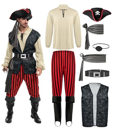 Spooktacular Creations Adult Men Beige Pirate Costume for Halloween, Costume Party, Trick or Treating, Cosplay Party