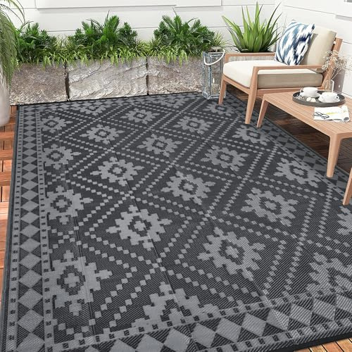 Enyhom Utomhusmatta, väderbeständig, 240 x 300 cm, vändbar golvmatta plast, terrassmatta, utomhusmatta, UV-resistent RV, camping, balkongmatta för uteplats, strand, BBQ picknick, terrass, vardagsrum