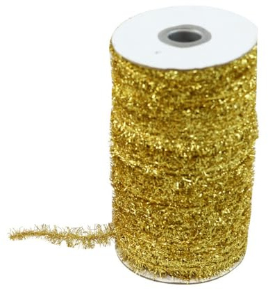SMTCM 25 iarde Nastro Lametta Natalizio Giallo Metallico Sottile Ghirlanda Lametta Mini Glitter Nastro Regalo Corona Artificiale Filo Chenille Peluche Pieghevole Decorazione Natalizia Lametta per
