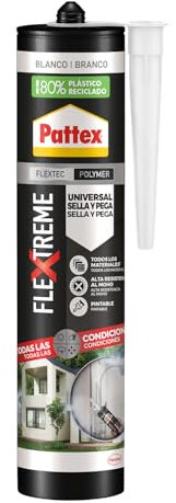 Pattex Flextreme Universal Sella & Pega Blanco (280 ml), polímero sellador multiusos elástico adhesivo con tecnología Flextec, sellador de juntas multimaterial extra fuerte para bricolaje y DIY