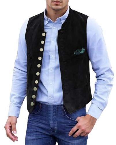 EQWIGKEIT Oktoberfest - Chaleco clásico para traje regional para hombre, estilo tradicional, sin mangas, corte regular, estilo vintage, E2 Negro, XL