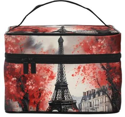 Trousse per trucchi con Torre Eiffel Parigi, borsa per cosmetici romantica da viaggio, organizer per articoli da toeletta per donne e ragazze