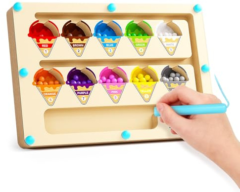 Esoes Montessori Spielzeug Eiscreme Magnetische Spiel Labyrinth Pädagogisches Spielzeug Niedliche Geschenke für Mädchen und Jungen Übung motorischen Fähigkeiten Puzzle Holzspielzeug zu Üben Zählen
