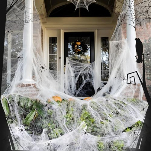 gotyou 60 spindelnät halloween spindelnät läskig halloween spindelnät dekorationer 200g, halloween spindelnät utomhus skräck fest spöklik hängande för bord, fönster, hem och trädgård
