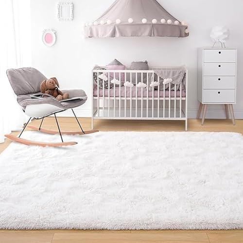ANJIAJIE Tappeto Salotto Pelo Alto Morbido 210 x 290 cm con Fondo Antiscivolo, Super Morbido Camera da Letto per Soggiorno e Camera da Letto, Bianco