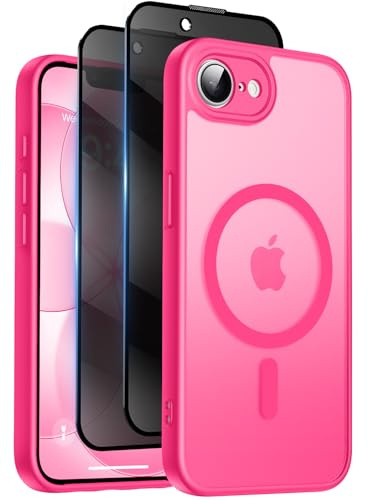 Qasyfanc for iPhone 17e/16e Case, Privacy Screen Protectors X2, Magenta | Compatible with MagSafe, Camera Protection, 15FT Military Drop Protection, Translucent Matte Shockproof Phone Cover
