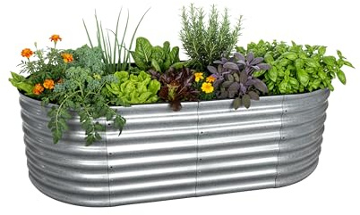 Relaxdays Bac surélevé Demi-Lune en métal galvanisé pour Fleurs, Plantes et légumes, 60x200x100 cm, argenté