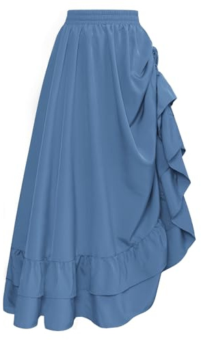 SCARLET DARKNESS Women's Steampunk Maxi Skirt Elastic High Waist Tiered Skirt Adjustable Double-Layer Ruffle Skirt
