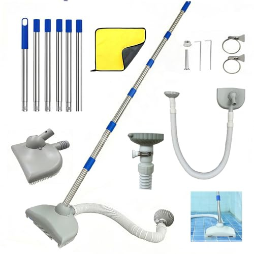 Nettoyeur de Sol de Piscine avec Tuyau Rétractable 350 cm, Aspirateur Piscine Gonflable, Aspirateur de Sol avec Tige Télescopique de 230 cm