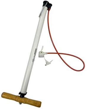 Pompa da Pavimento a Pressione Manuale 59 cm – con Manico in Legno, per Biciclette, Palloni e Gonfiabili, Tubo Flessibile
