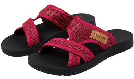 Platta sandaler för kvinnor sommar strandsandaler bred passform promenadsandal lätt stickad sandal vardaglig slip on diabilder bekväm andningsbar glidning crossover rem-glid halkfri mjuk sula