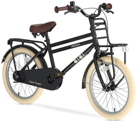 Deryan Cooper Vélo pour enfant de 18 pouces - Avec support - Avec selle et guidon réglables - Pour garçons et filles de 6 à 10 ans - Noir