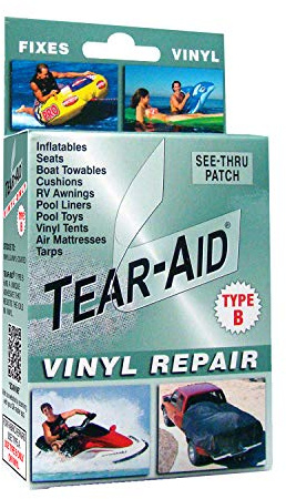 TEAR-AID Vinyl Repair Kit, Type B Clear Patch for Vinyl-Coated Materials, Works on Tents, Awnings, Air Matresses, Pool Liners and More, Green Box, Single Pack