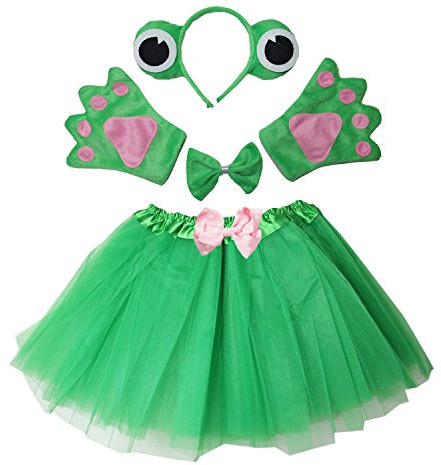 Kirei Sui Kids Animal Costume Frog Tutu and Headband 5-Piece Halloween Dress Up Set Green
