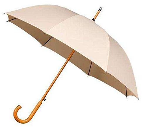 Falconetti Parapluie long UNISEXE Homme & Femme - Diamètre de plus d'1 Mètre - Système d'Ouverture Automatique - ROBUSTE avec Manche et Poignée canne en Bois - Beige
