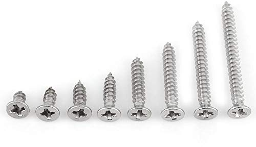Yosoo Health Gear Viti per legno Phillips in acciaio inox M3, Set di viti autofilettanti, 200 pezzi (testa piatta)