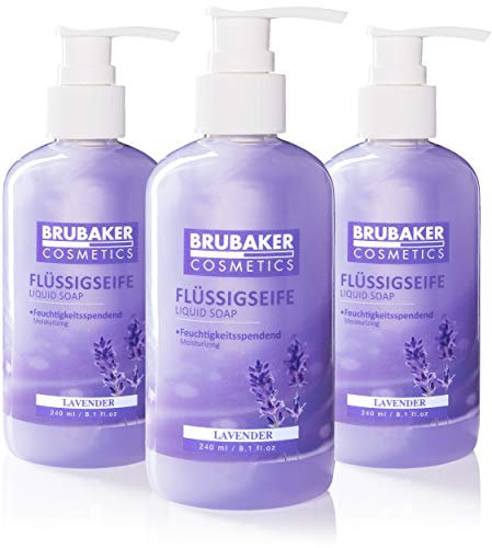 BRUBAKER Cosmetics - Jabón líquido - Lavanda - Para manos higiénicamente limpias - Fórmula extra suave e hidratante - (3 x 240 ml pack)