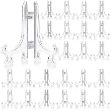 Patelai 48 Pieces Mini Easel Stands Plastic Plate Stand Holder Display Picture Easel for Display Picture Frame Collectibles Desktop Weddings Party Home Decoration(3 Inch,Clear)