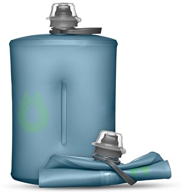HydraPak Stow (1L, 32oz) - Collapsible Water Bottle - Ultralight & Packable Travel Bottle, Flexible Ski, Hike, Bike or Climb Squeeze Flask - Tahoe Blue