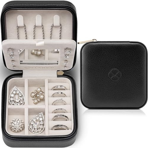 Vlando Schmuckkästchen Reise, Schmuckbox Klein Damen für Ringe Ohrringe mit Spiegel Jewelry Box, Schmuckschatulle Leder