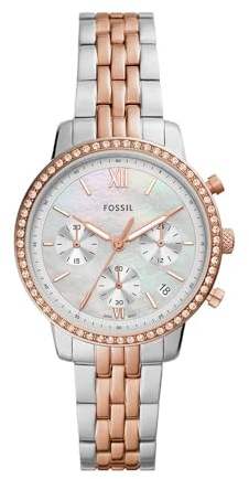 Fossil Neutra Watch für Damen, Chronographenwerk mit Edelstahl- oder Lederarmband Silber und Roségoldtöne