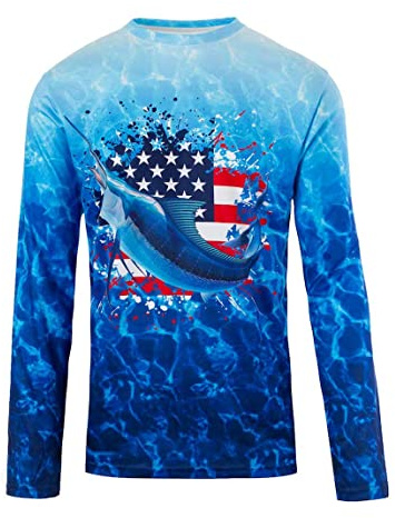 Kobalt1 Boys 2T-18 American Flag Marlin Water Sport Fishing UPF Performance Shirt (Blue, 3T)