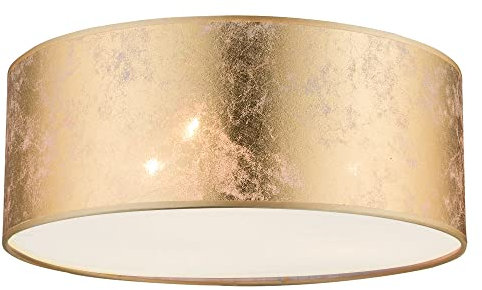 Globo Deckenleuchte gold Textil Deckenlampe Stoffschirm Wohnzimmerleuchte Decke gold, nickel-matt satiniert, 3 Flammig E14, DxH 40x17,5 cm
