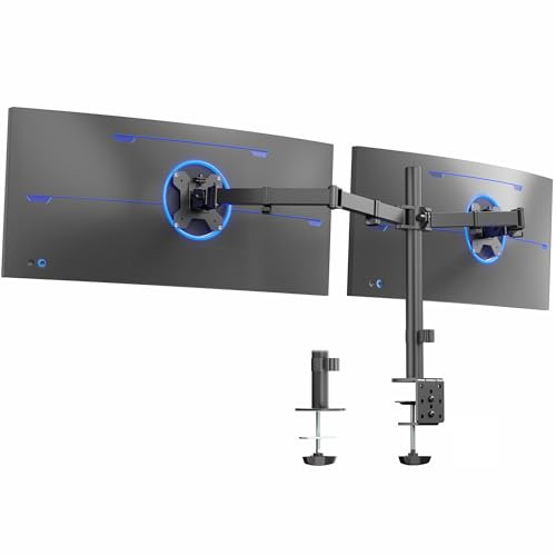 VIVO Dual Ultrawide Monitor Desk Mount, Heavy Duty Fully Adjustable Steel Stand, Holds 2 Computer Screens up to 38 inches and Max 10kg Each, Black, STAND-V038