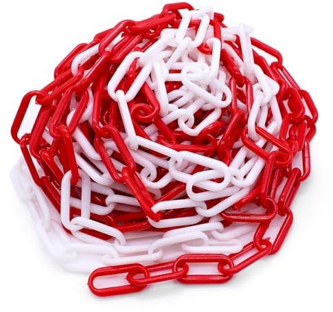 Piuluvor® 10M Absperrkette Rot Weiß Kunststoff Kette Absperrung 6mm Stärke Kunststoffkette zum Absperren von Flächen, Gut Sichtbar, Stabil und Handlich
