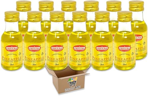 Flavouring Essence For 28ml | Pack Of 3 - Pack Of 6 - Pack Of 12 | For Cakes, Cookies, Boiled Sweets, Creams Grocery King (Pineapple Essence 28ml - Pack Of 12)