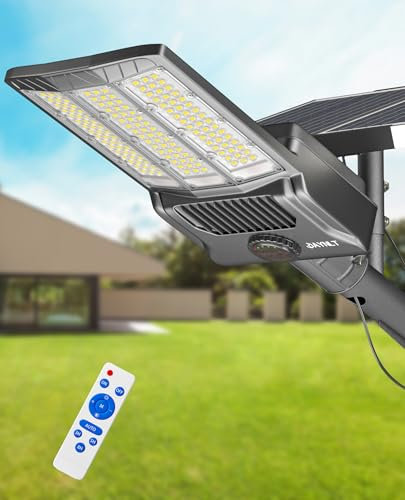 JAYNLT Y-11000W Lampione Solare Led Esterno, 6500K Lampada Stradale con Pannello Solari, IP67 Impermeabile Luci Solari di Sicurezza con Telecomando per Sentieri, Vialetti, Giardino