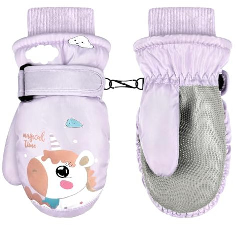 LeapBeast Kinder Skihandschuhe, 3-5 Jahre Kinderhandschuhe Wasserdicht, Winddicht Fäustlinge TPU Palme Kinderhandschuhe, Kinder Winterhandschuhe für Jungen und Mädchen (Lila - Pegasus)