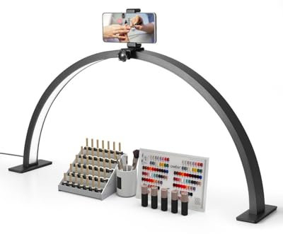 VEVOR Lampe d’Esthéticienne Demi-lune de Table, Lampe LED Arc pour Manucure Extension de Cils 30 W, Luminosité et Température de Couleur Réglables, avec Support de Téléphone, pour Beauté, Sourcils