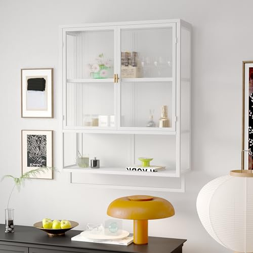 Armadio da parete in vetro con ripiani rimovibili, adatto per uffici, sala da pranzo, soggiorno, cucina e bagno (A5 bianco)