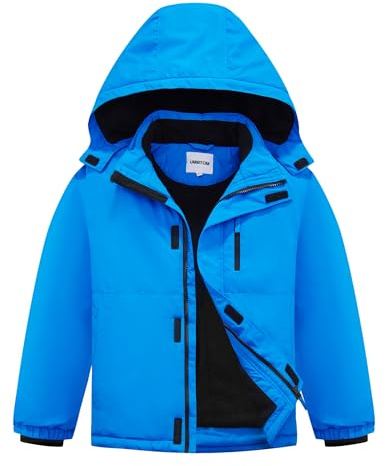 UMMTOM Boys Waterproof Ski Jacket Fleece Lined Warm Winter Snow Coat Hooded Winter Jacket for Kids(Sky Blue,6-7)