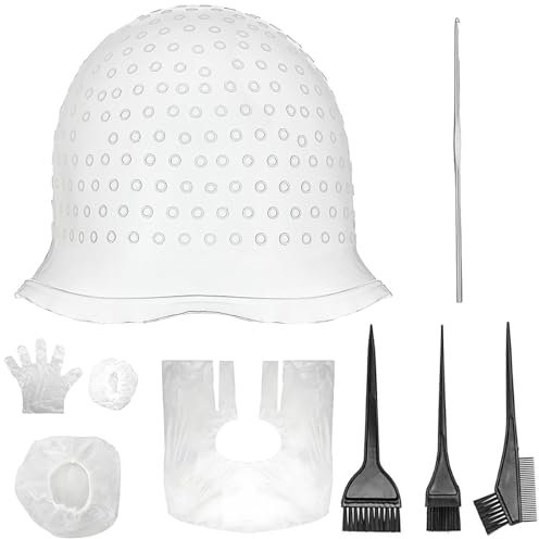 Guyode Cappucci in Silicone per Tinture per Capelli Riutilizzabile kit per Meches Silicone Pennello Tinta Capelli Morbido Facile da Pulire si Applica a Ragazze Signore Salone Casa Tintura Accessori